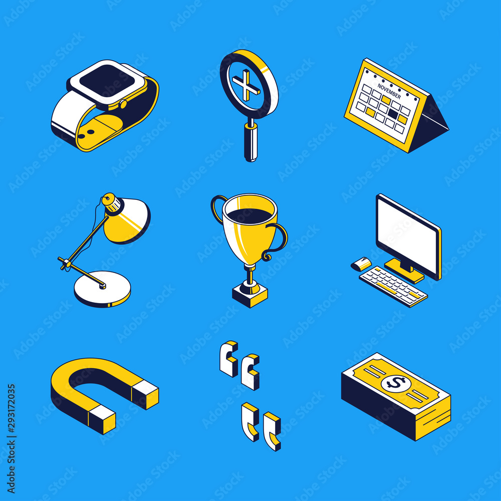 Poster goal setting - colorful vector isometric icons set
