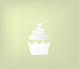 Cherry cupcake in paper cut style, sign symbol, vector illustration.