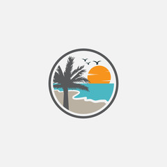 beach logo, beach and island logo design illustration, vector design of circular beach icons