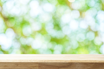 Empty white table and blurred garden bokeh background. mock up for display or montage of product, Business presentation.