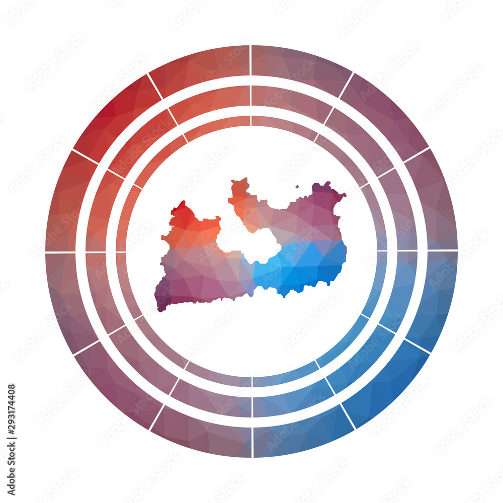 Poster milos badge. bright gradient logo of island in low poly style. multicolored milos rounded sign with 
