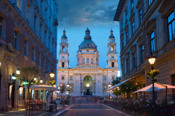 Fototapeta na wymiar St Stephen's Basilica night view. Budapest