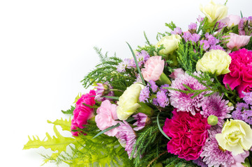 Colorful carnation flowers bunch on whtie background