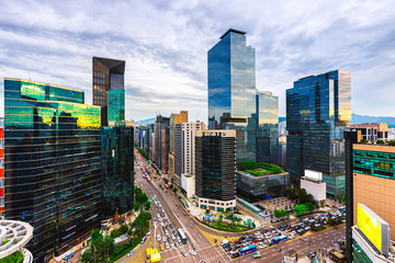 Obraz premium Traffic and Skyline of Gangnam City best landmark in Seoul,South Korea