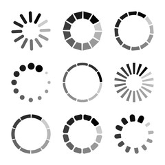 Set of circular loading icons, waiting signs. Progress bar for upload download round process. Vector