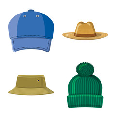 Vector illustration of headgear and cap symbol. Set of headgear and accessory stock vector illustration.