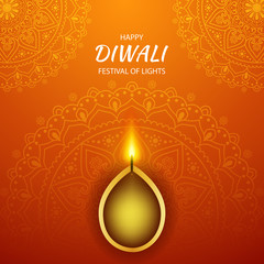 Happy Diwali festival background with diya lamp. vector illustration.