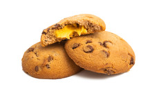 chocolate chip cookies with orange cream isolated