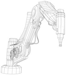 Robotic arm. Technical wire-frame. Vector rendering of 3d. EPS10 format.