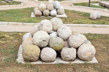 stone core for an ancient catapult, laid out in the shape of a cone