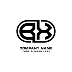 BX initial letters looping linked oval elegant logo blue, black