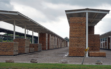 Stakc of hardwood air drying at a local sawmill