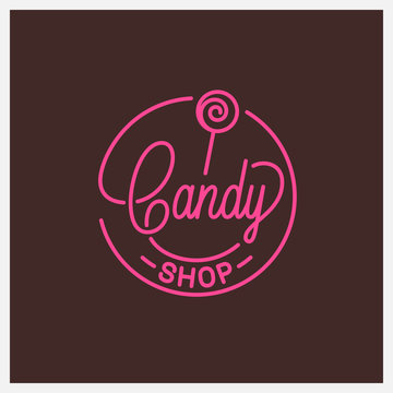 Candy shop logo. Round linear logo of candy store