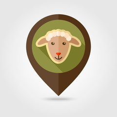 Sheep flat pin map icon. Animal head vector