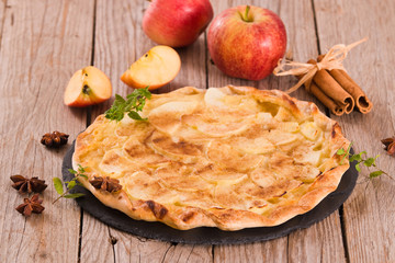 Apple tart with sugar cinnamon topping.