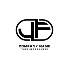 JF initial letters looping linked oval elegant logo blue, black