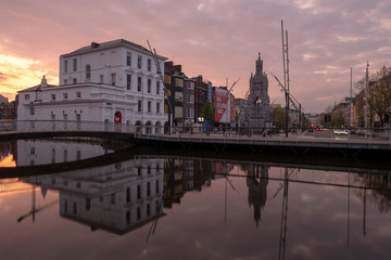 Cork city centre at sunset. Cork, Ireland. April 2019