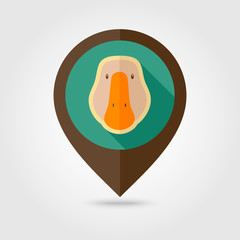 Goose flat pin map icon. Animal head vector