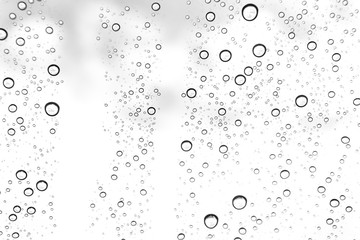 Naklejka na ściany i meble Rain drops on window glasses surface Natural Pattern of raindrops. Natural pattern of raindrops on white background for your design.