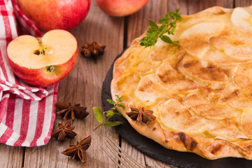 Apple tart with sugar cinnamon topping.