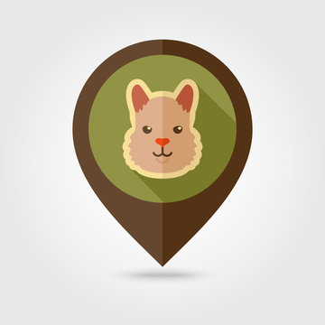 Lama flat pin map icon. Animal head vector symbol