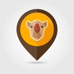 Camel flat pin map icon. Animal head vector symbol