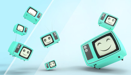 Retro old  TV receiver Vintage style cartoon Character  Design Concept Art minimal on Green pastel background - 3d rendering