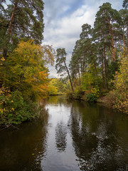 Autumn, trees, river.