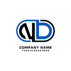 ND initial letters looping linked oval elegant logo blue, black