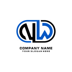 NW initial letters looping linked oval elegant logo blue, black