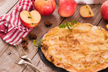 Apple tart with sugar cinnamon topping.