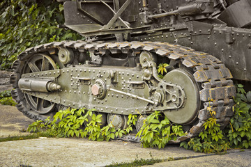 Old military equipment. Abstract photo. Old tank