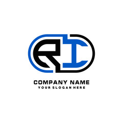 RI initial letters looping linked oval elegant logo blue, black