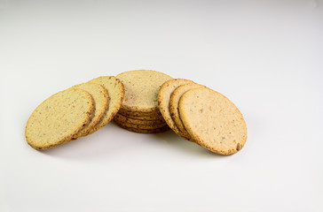 Home baked traditional Scottish oak cakes on white background