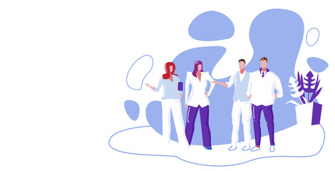 business people discussing new project during meeting businesspeople team brainstorming colleagues standing together sketch full length horizontal