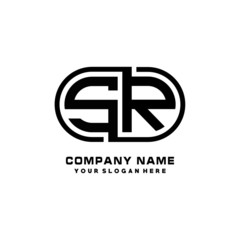 SR initial letters looping linked oval elegant logo blue, black