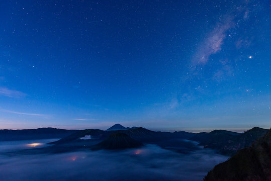 Milky way over Mount Bromo, East Java, Indonesia