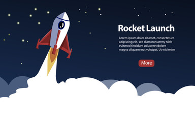 Picture of rocket flying above clouds  business startup banner concept  flat style illustration