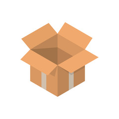 Isometric packaging cardboard box vector illustration in cartoon style on white background.