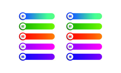 Fototapeta premium Bullet Points With Numbers 1 to 10 in Colorful Text Boxes. Vector Web Element