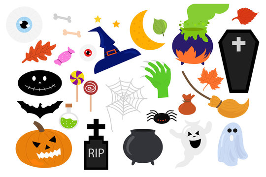 Halloween decoration bundle collection. Royalty-free stock vector ID: 1133066738  Vector set of Halloween party invitations or greeting cards , banner, flyer, sale and pattern background