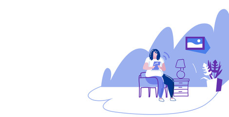 fat obese woman using tablet pc wireless connection digital addiction social network communication concept overweight girl sitting on armchair sketch full length horizontal