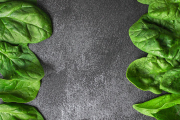 spinach (green grass, vitamins salad) menu concept. food background. copy space. Top view