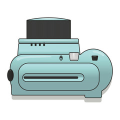 Teal, vintage instant camera vector illustration, viewed from the top.