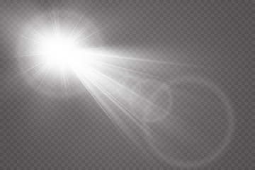Sunlight on a transparent background. Glow light effects.Star flashed sequins. Sun glare on transparent background. the lens sparkles.Vector transparent sunlight special lens flare light effect.
