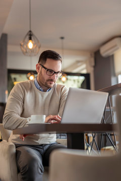 Businessman working on a laptop computer