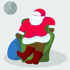 Tired Santa Claus sleeping  on an armchair