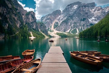 Fototapeta premium The landscape around Lake Braies or Pragser Wildsee, Italy