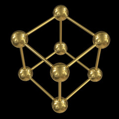 Gold Molecule Grid. Connection Structure. 3d render illustration isolated on white background. Science and medical healthcare concept