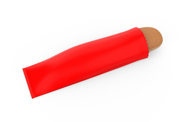 Long Loaf of Bread in Kraft Paper Bag Mock up. 3d render illustration.